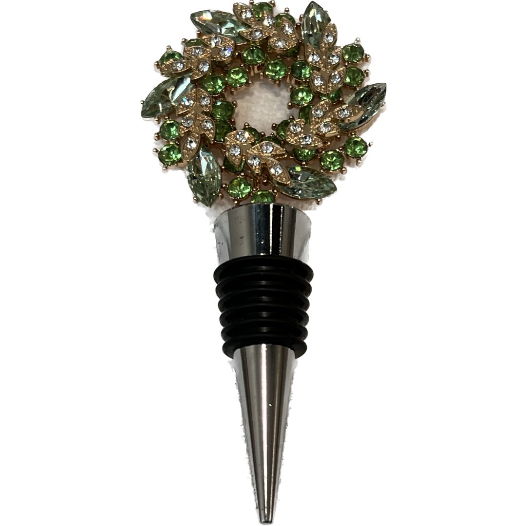 Crystal Christmas Wreath Bottle Stopper in Green - HER Home Design Boutique